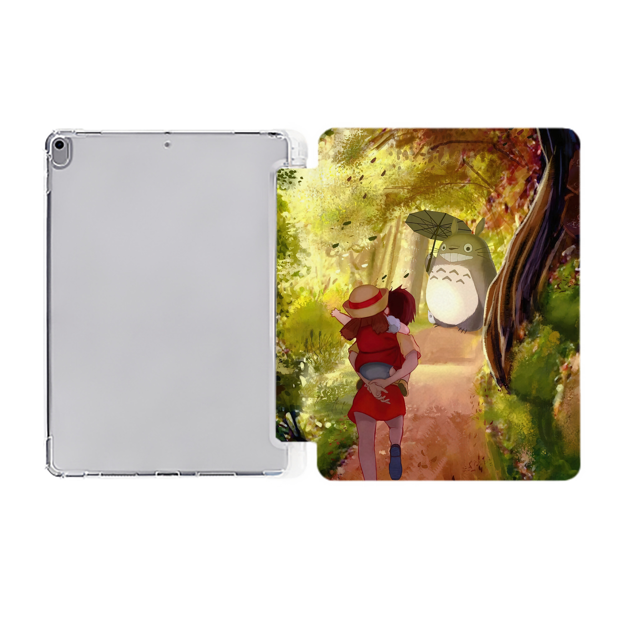 （画像用） となりのトトロ 草壁メイ 草壁サツキ My Neighbor Totoro Satsuki Kusakabe Mei Kusakabe IPad ケース ペン収納付き 三つ折りスタンド PUレザー×シリコン 対応機種9.5/10.5/10.9インチ